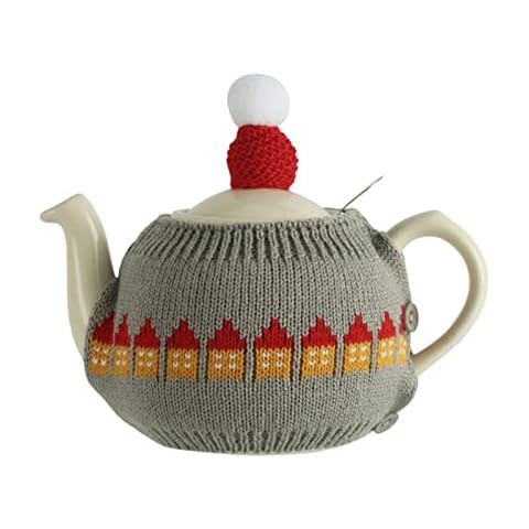 LONGDON HOMEONE Cute Acrylic Knitting Tea Cozy for London Pottery 2 Cups Size,Gift (Grey-House) Cover