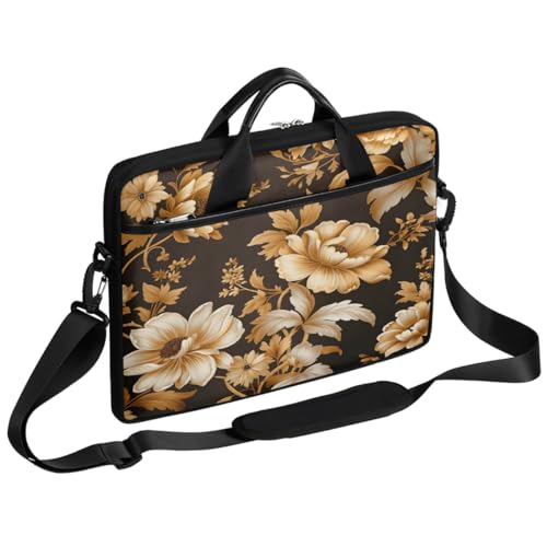 Bolso para laptop con patrón floral dorado 15 pulg miniatura 1