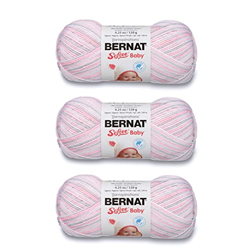 Bernat Softee Baby Yarn for Crocheting Soft, Pink Flannel, 3-Pack