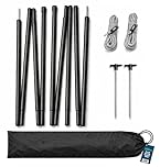 Purely Outdoors Tent Tarp Canopy Poles | Adjustable King Poles Set of 2-180cm, Heavy Duty 18mm Steel Camping Canopy Poles with Hard Ground Rock Tent Pegs, Illuminous Grey Guy Ropes & Carry Bag