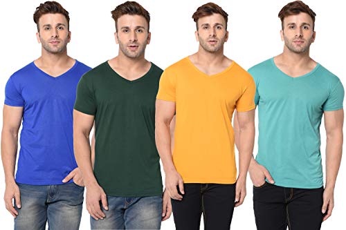 Image of JANGOBOY Men's Solid Half Sleeve V-Neck Cotton Blend T-Shirt