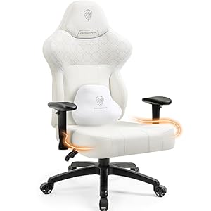 Dowinx Gamingstoel met PU-leer, kleermakersstoel, gamingstoel voor zware personen, ergonomische kantelbare gamer-computerstoel, grote en grote bureau-pc-stoel met hoge rugleuning (wit)