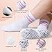 Toes Home Slouchy Pilates Socks with Grips for Women, Striped Yoga Non Slip Scrunch Crew Socks Slipper Footies for Barre Hospital Workout Boot 4 Pairs White