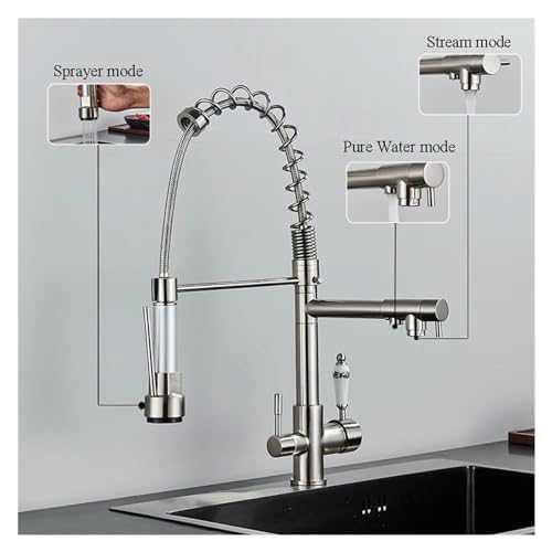 Robinet de cuisine à 3 modes mitigeur eau chaude et froide buse rétractable - 6