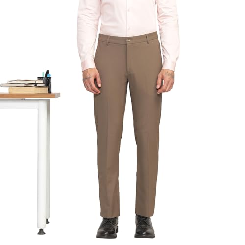 Image of SUBTRACT Men 4 Way Stretch Wrinkle Free Slim Fit Formal Trouser in with 2 Inch Flexible Waistband | Men's Trousers for Office Or Party