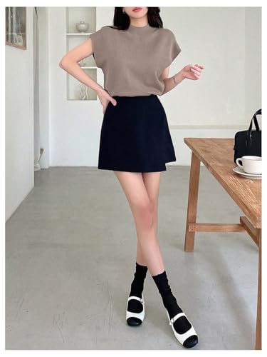 Image of GORGLITTER Women's Cap Sleeve Mock Neck Knit Tops Basic Short Sleeve Sweater Knitwear Dusty Purple Medium