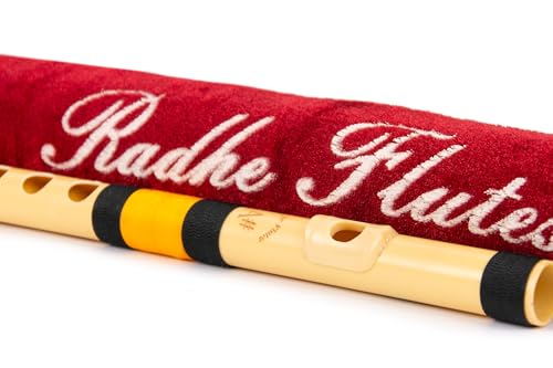 Image of Radhe Flutes | A Natural Right Handed Middle Bansuri | Black & Orange| Tuned With Tanpura A=440Hz | PVC Flute + Velvet Cover + Hindi & English Flute Lessons
