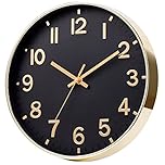 SIN&MI 12 Inch Wall Clock Silent Large Wall Clocks for Living Room Office Home Kitchen Decor Modern Style Easy to Read Gold