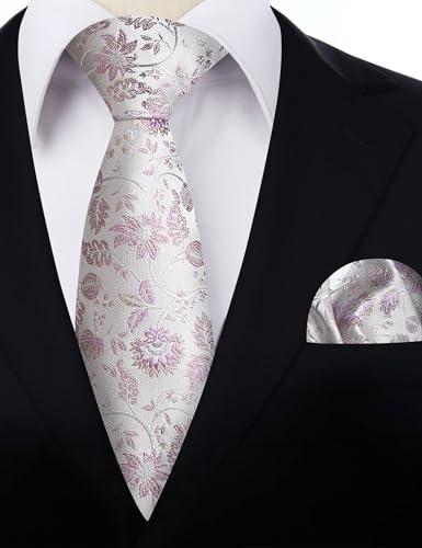 Image of Alizeal Mens 3.15inches Leaf Flower Pattern Tie Set | Floral Pattern Pocket Square Perfect for Fall Winter Business and Holiday Events