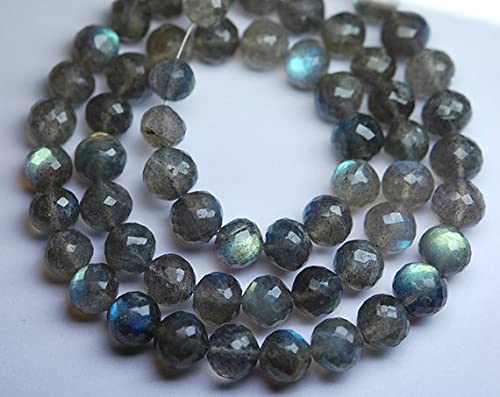 Labradorite facettée aux reflets bleus flashy intenses en perles rondes de 7mm pour création