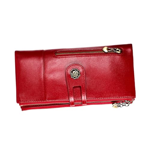 Leather Vintage Billfold Wallet for Women Red Zipper Purse Multifunctional Design for Daily Use for School Shopping Work and Outings Fits Cash and Cards
