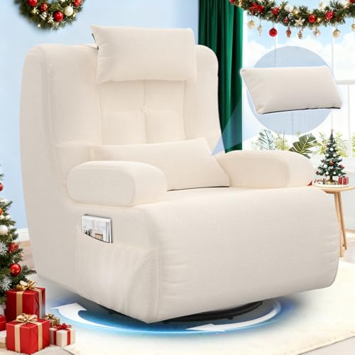 Gegcucey Sillon, 360° Sillón Giratorio con Reposacabezas, Almohada de Respaldo y 2 Bolsillos Laterales, Moderno Sillón Tapizado de Gran Tamaño, Butaca para Salón(Beige)