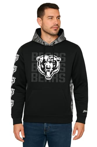 Zubaz NFL Men's Black and White Tonal Camo Lined Hoodie with Team Logo Accents and Back Panel - Chicago Bears,