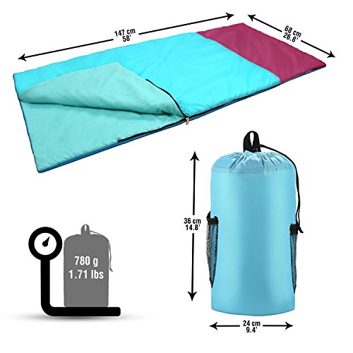 Kids or Children’s Junior Sleeping Bags – Polyester Ultralight Sleeping Bag for Camping & Hiking – Withstands Extreme Temp. of 32-60°F – Includes Backpack for Storage & Carrying