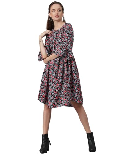 Image of KOTTY Women's Polyester Blend Fit and Flare Knee-Length Dress