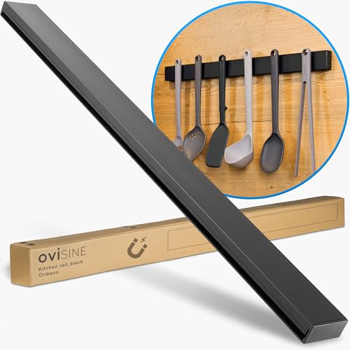 ovisine Küchenreling Orléans | schwarz | einzeln | pulverbeschichteter Edelstahl | zum Bohren und Kleben | für die Küche | Küchenhelfer | Küchen Organizer | Wandmontage | magnetisch