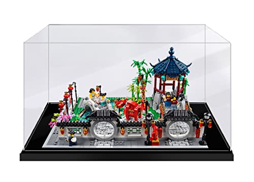 NBMNN Caja Expositora Acrílico Compatible con LG 80107 Spring Festival Lantern Festival Modelo, Vitrina a Prueba de Polvo para Modelos Coleccionables(Solo Vitrina) Black Base Cover
