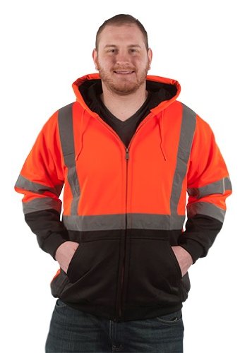 Utility Pro UHV425-ORG/BK-L Hi-Vs Hooded Sweatshirt Orange/Black