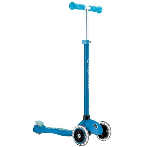 Globber - GO•UP Active Lights 360 - Patinete evolutivo de 3 Ruedas con Asiento Giratorio 360°, reposapiés y Luces LED, para niños de 15 Meses a 6 años - Azul petróleo