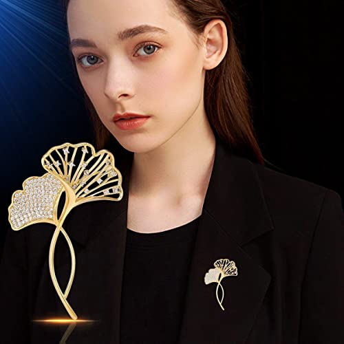 Image of Leaf Leaves Brooch Pin Rhinestone Austrian Crystal Pearl Brooches 18k Gold Plated Lapel Pin Dress Accessories Birthday Graduation Jewelry Gift for Women Men