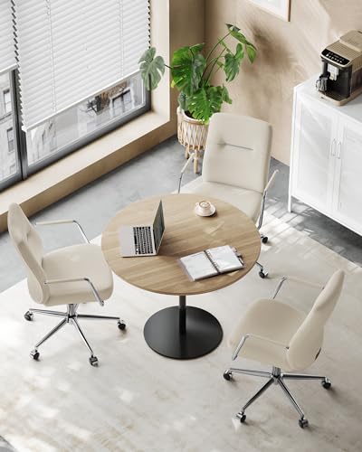 SONGMICS Silla de Oficina Giratoria, Silla de Ordenador, Superficie de PU Fácil de Limpiar, Altura Ajustable, Cómodo Respaldo y Asiento Curvo, Carga de 150 kg, Beige Capuchino OBG031W01
