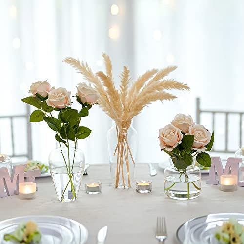 Glasseam Handmade Glass Flower Vase, Set of 3 Wide Neck Clear Vase for Living Room Decorative Bottle Vase for Wedding Dining Table Centrepiece Pampas Grass Artificial Posy Bouquet Rose Ornaments