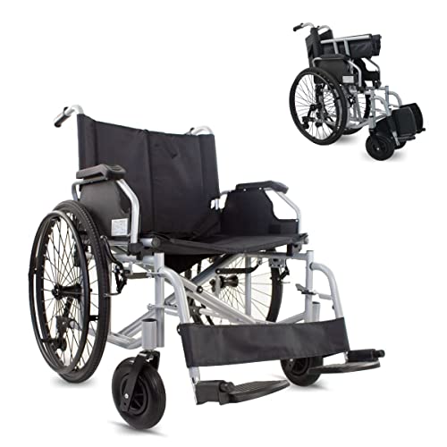 Mobiclinic®, Fauteuil Roulant Bariatrique, Largeur Spéciale 60 cm, Robuste, Max. 225 Kg, Roulettes Amovibles avec un Bouton, Système anti-Bascule, Châssis Double Croix, Accoudoirs et Repose-Pieds