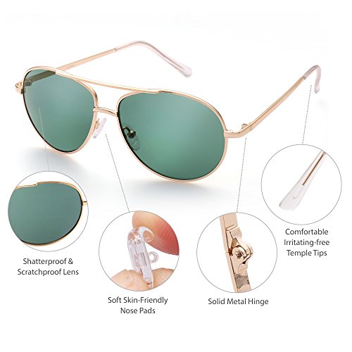 LotFancy Óculos de sol aviador para crianças, meninas, meninos, com estojo, óculos de sol para crian
