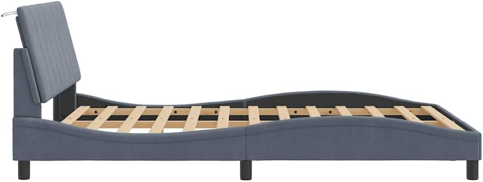 vidaXL Bed Frame with Headboard - Full Velvet Dark Gray Double Bed Base with Foam Cushion and Plywood Slats - Modern Waved Design