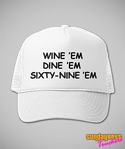 Amazon.com: Funny Trucker Hat Wine Em 