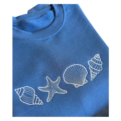 Seashell Embroidered Sweatshirt, Trendy, Beach Lover, Nature, Cute, Simple, gift