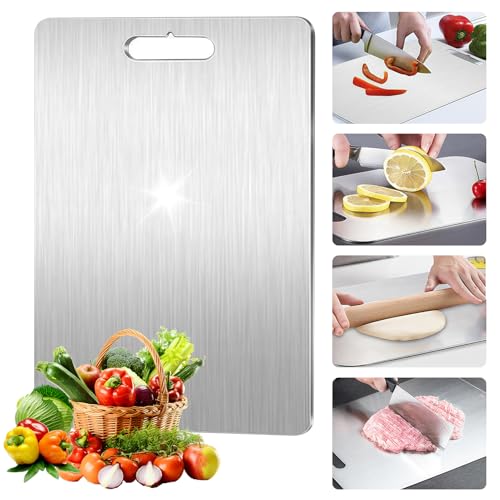 Planche à Découper en Titane, 316 Planche de à Decouper en Acier Inoxydable, Titanium Cutting Board Double Face pour Fruits, Viande (34 * 23 cm)