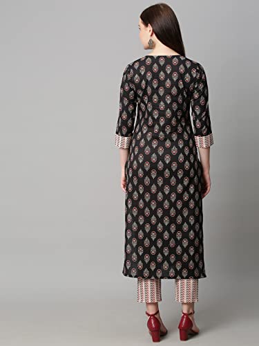 Image of ANNI DESIGNER Women's Cotton Blend Printed Straight Kurta With Pant