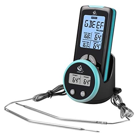 Digital Meat Thermometer Wireless - AIMILAR AY6002B Remote Meat Temperature Thermometer Backlight with Dual Probes Timer Alarm for Kithen Oven Cooking Grilling and Smoking 328ft Range Cover