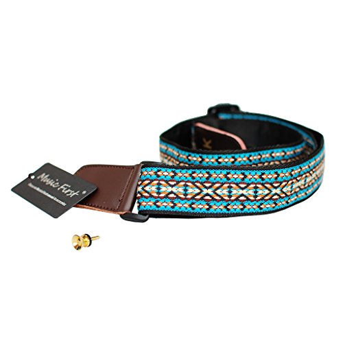 MUSIC FIRST Country style Soft Meshbelt & Genuine Leather Ukulele Strap Ukulele Shoulder Strap Version 2.0 With a Genuine Leather Strap Locker