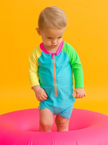 Image of RUGGEDBUTTS Baby /Toddler Boy Swimsuit, One Piece Zipper Rash Guard Sunsuit with UPF 50+ Sun Protection
