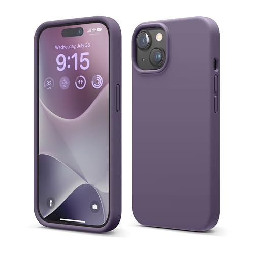 elago Cover Silicone Liquido Compatibile con iPhone 15 Case, Custodia Silicone Premium, Protezione Completa [Struttura Antiurto a 4 Strati], Fodera in Morbida Microfibra Antigraffio (Lavanda Scuro)