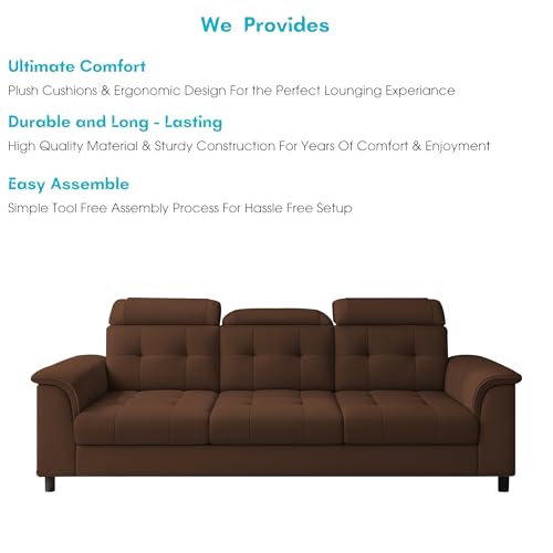 Image of Casaliving Ella 3 Seater Sofa Set for Living Room (Brown Colour Fabric) Premium Fabric Sofa