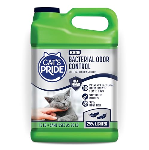 Cat's Pride Max Power: Bacterial Odor Control - Up to 10 Days of Powerful Odor Control - Strong Clumping - 99% Dust Free - Multi-Cat Litter, Scented, 15 Pounds