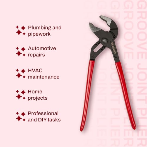 Image of DeNeers DN 1225-10, 10 inch (250 mm) Groove Joint Plier (Water pump plier), Used in Plumbing, Home, HVAC, Automobile and various Other uses, Professional, Home and DIY Application