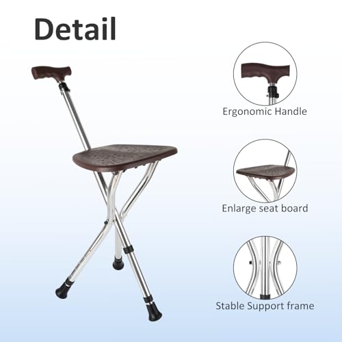 Image of Lightweight Folding Height Adjustable Cane Chair for Seniors | Supports up to 265 lbs weight, anti-slip base design, stable balance support, practical walking aid for elderly men