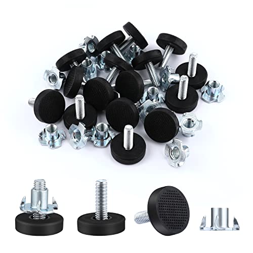 AIEX Patas para Muebles Regulables 6,35mm, 16 Piezas Niveladores Con Tuerca en T para Armario de Madera (M6)