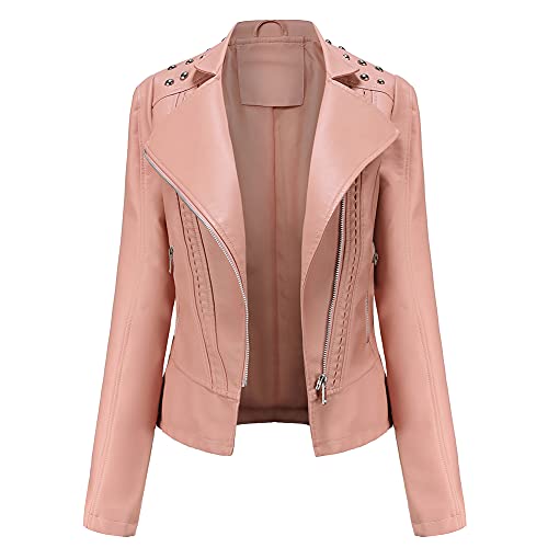 YFFUSHI Femme Blouson PU Biker Faux Leather Jacket Slim Fit Veste en Similicuir Elégante de Style Motard Zippé