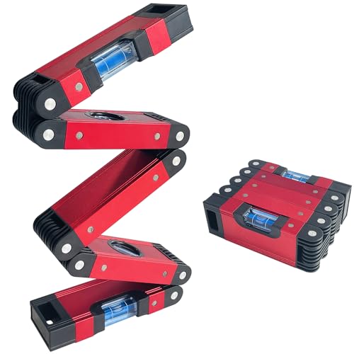 Sutekus Folding Level 5 Sections Foldable Aluminum Alloy Multi-Angle Measurement Tool with Level Bubbles and Powerful Magnets for Woodworking Construction