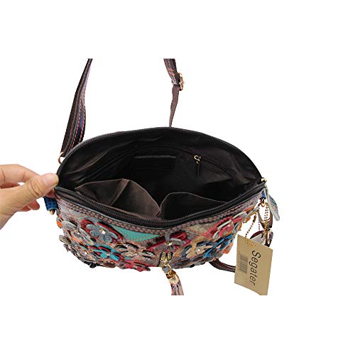 Image of Women 3D Floral Multicolor Small Crossbody Bag Genuine Leather Handbag Snake Pattern Colorful Spliced Shoulder Purse
