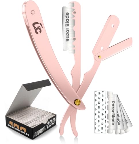 Image of Utopia Care Professional Straight Razor for Men, Barber Straight Edge Razor Safety with 100 Pack Blades, Rose Gold