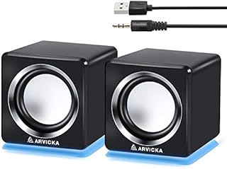 ARVICKA Computer Speaker, LED Accents USB Speaker Small Mighty Solid Wired Multimedia Speaker for PC Monitor Desktop Laptop Gaming Smartphones Tablets Projectors TVs, Black