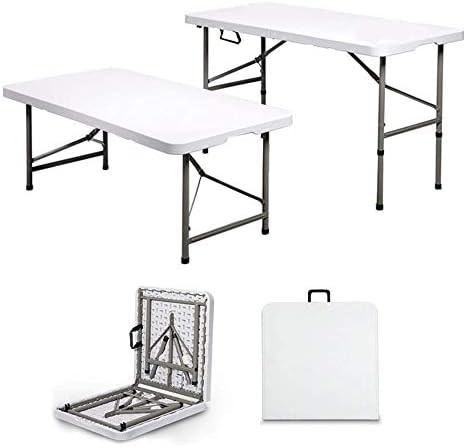 AMIATCH Portable Folding Camping Table, 4ft Heavy Duty Picnic Table Fold in Half Plastic Picnic Desk with Handle for Indoor Outdoor