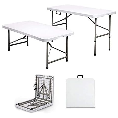 AMIATCH Portable Folding Camping Table, 4ft Heavy Duty Picnic Table Fold in Half Plastic Picnic Desk with Handle for Indoor Outdoor Cover
