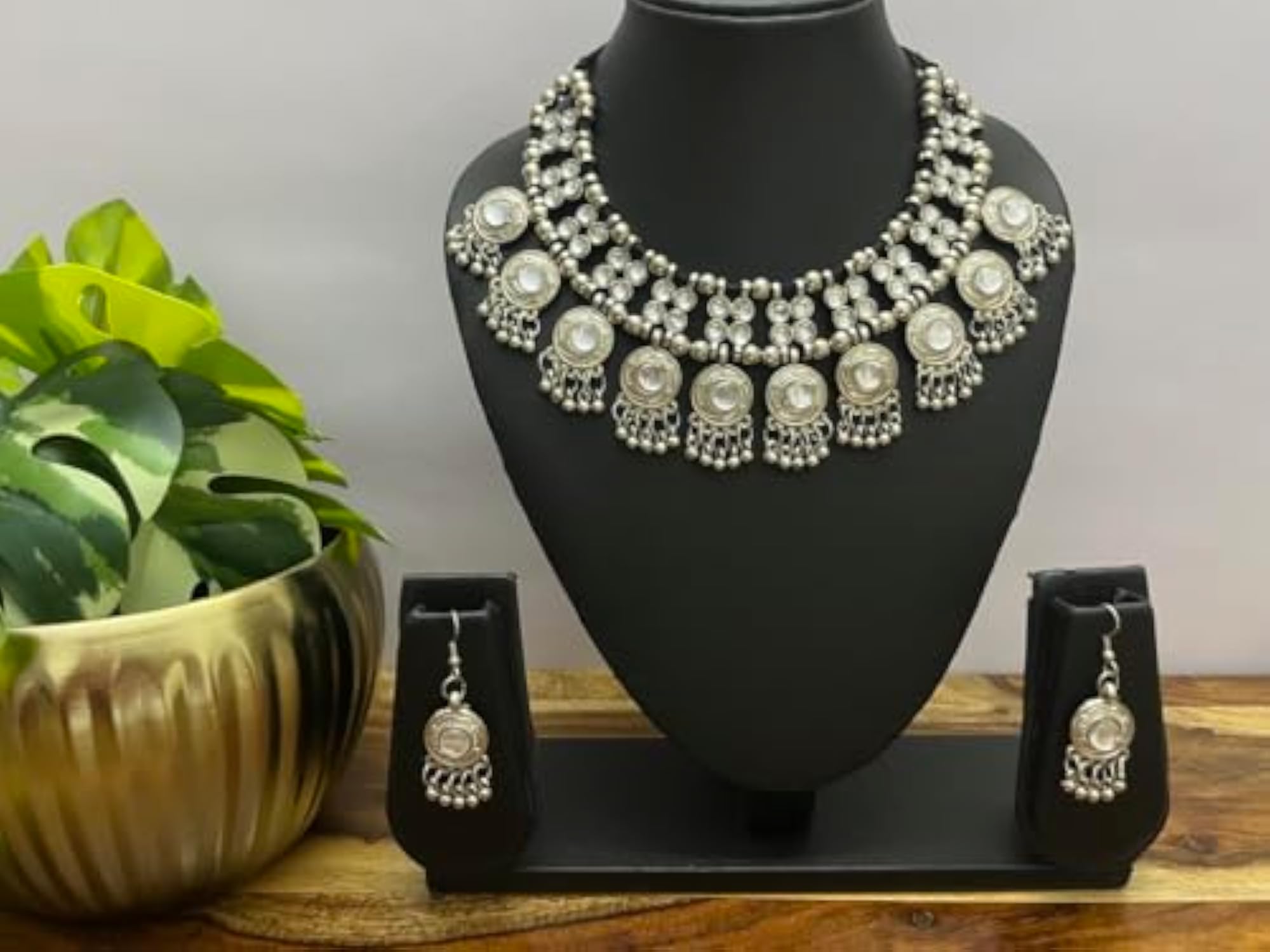 Oxidised Traditional Necklace Fashion Artificial Jewellery Set with Earrings